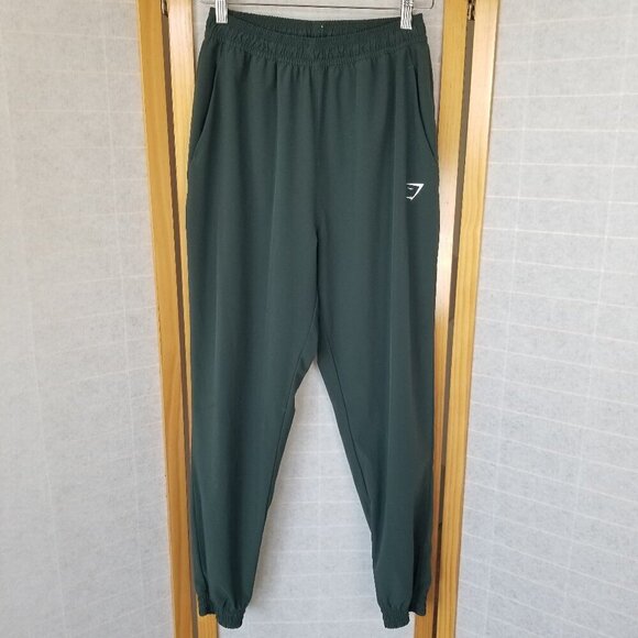 Gymshark Pants - Gym Shark Dark Green Joggers Track Pants Stretch Poly Wind Pants Small Pockets